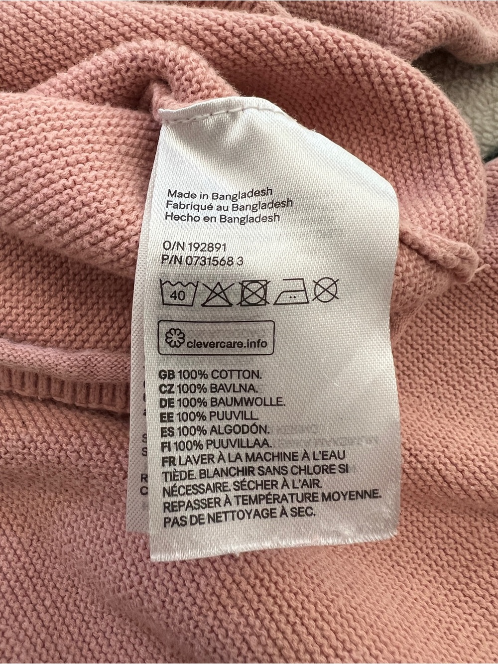 H&M Baby Knit Sweater Pants 2 Piece Set 12M Dusty Pink 100% Organic Cotton - Picture 8 of 8
